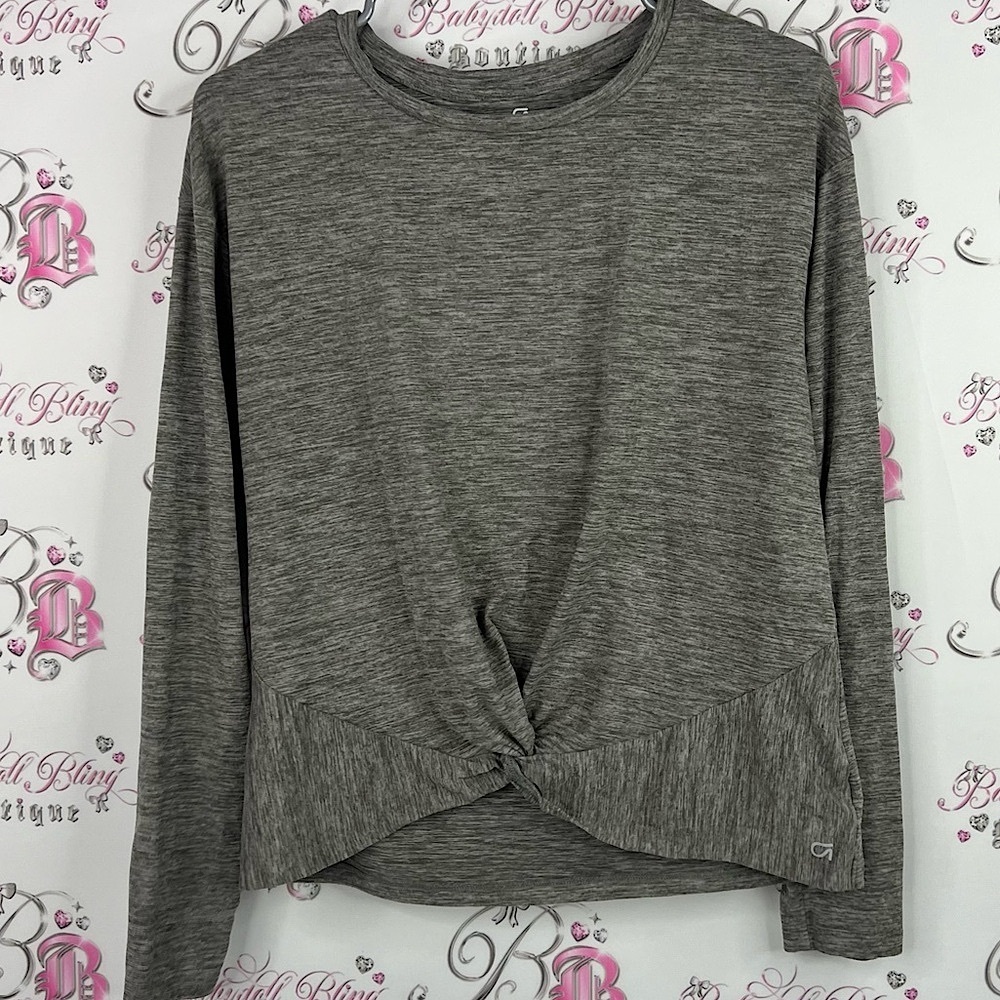 GAP long sleeve soft sport top stretchy heathered Gray Twist Front Sweatshirt